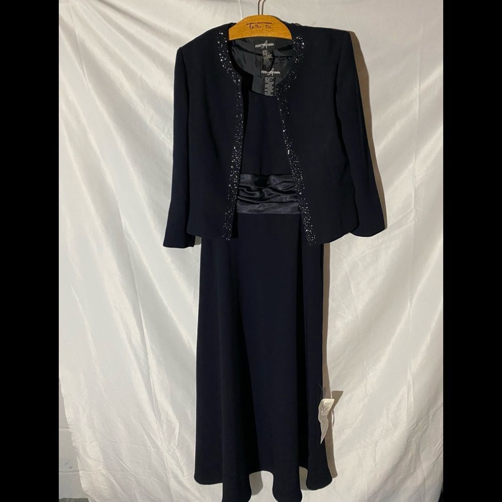 Positive Attitude formal long dress suit navy blue color/ jacket w/ sequ…